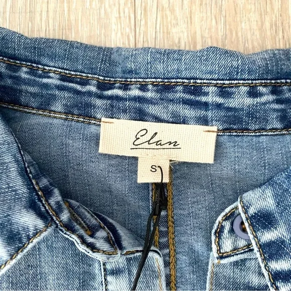 Elan Long Sleeve Denim Smocked Waist Dress Sz S - Picture 2 of 4